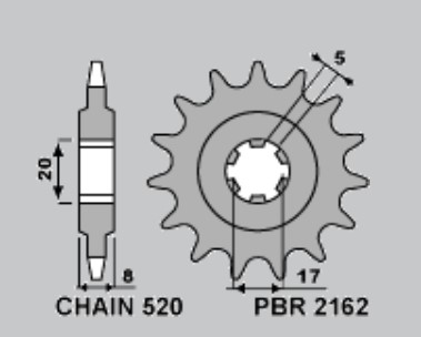 PBR front sprocket 2162 9 SHERCO 125 ST 16-17, X-RIDE 14-16, 250/300 ST 16-17 (MADE IN ITALY)